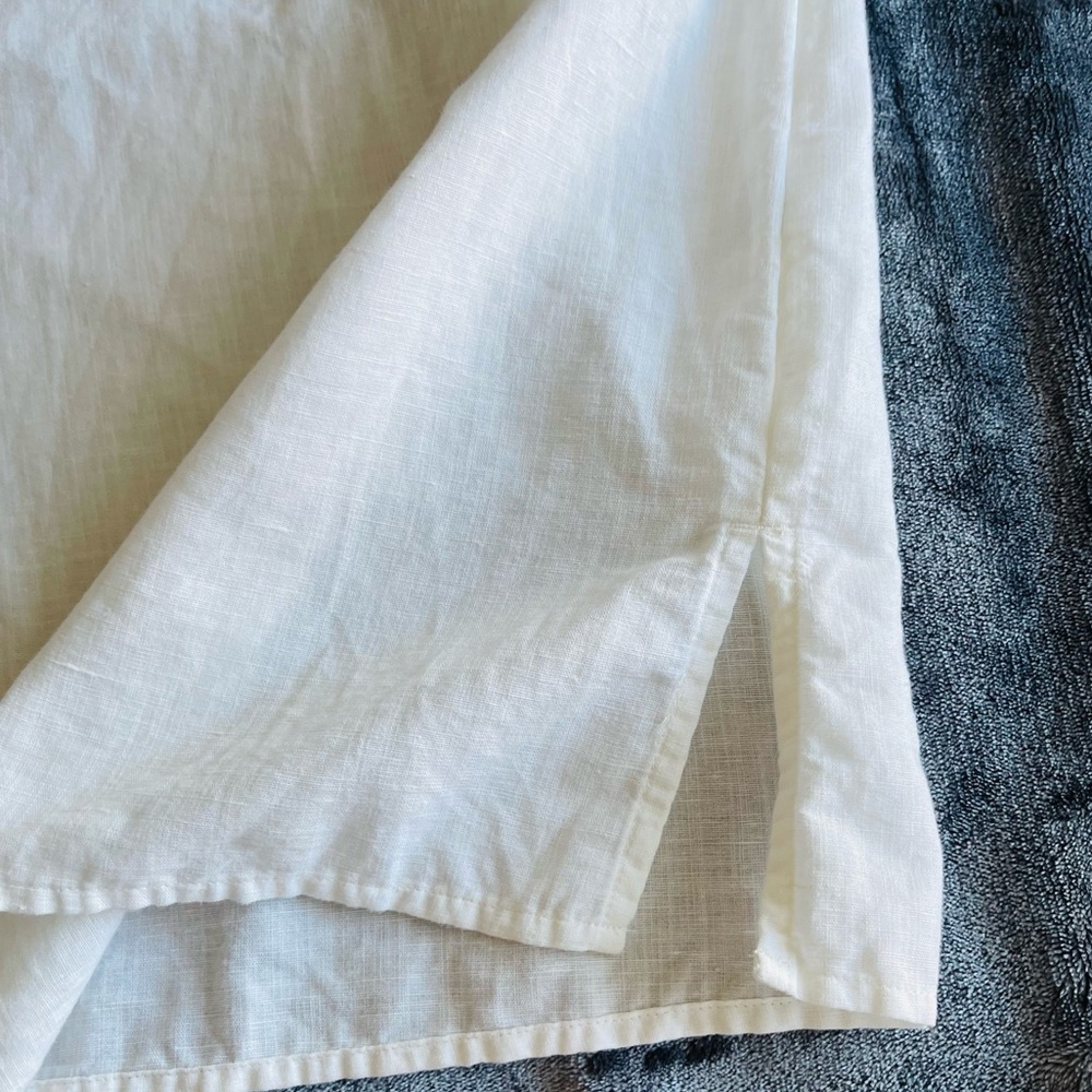 Talbots Embroidered Linen Cotton Tunic Top Size M White Black 3/4 Sleeve Popover - Picture 7 of 11